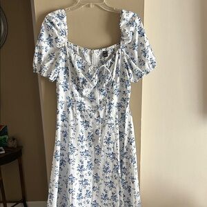 SHEIN White Midi Dress with Blue Floral Print